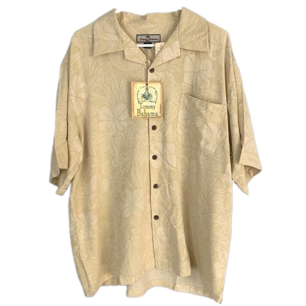 Vtg Tommy Bahama Shirt Men XL Beige Silk 2126 Vermillion Camp Hawaiian Aloha NWT